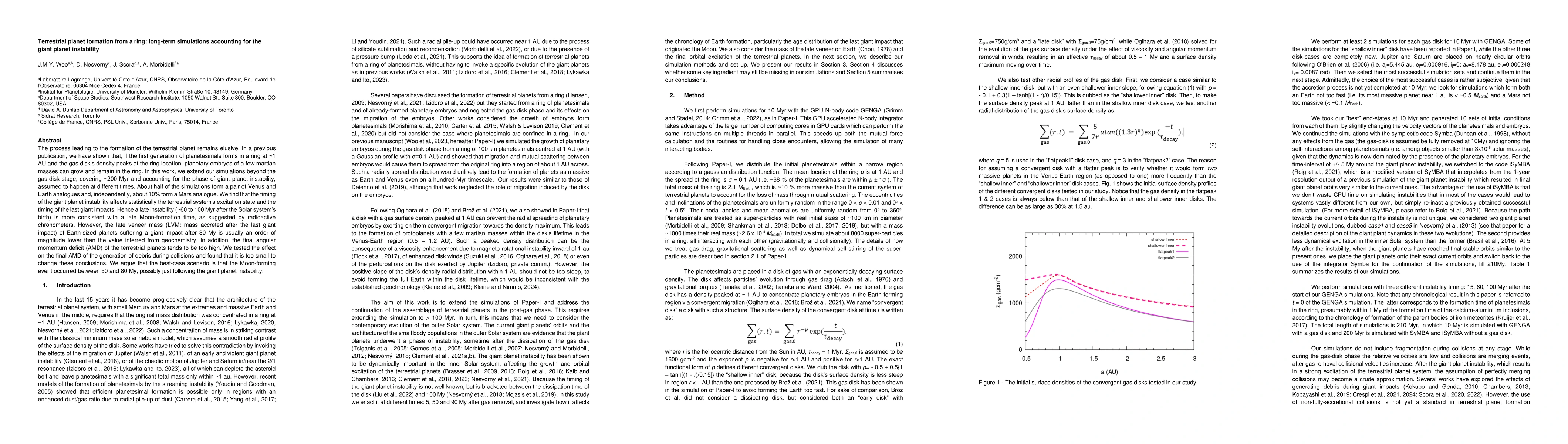 Thumbnail for Terrestrial planet formation from a ring: long-term simulations
  accounting for the giant planet instability