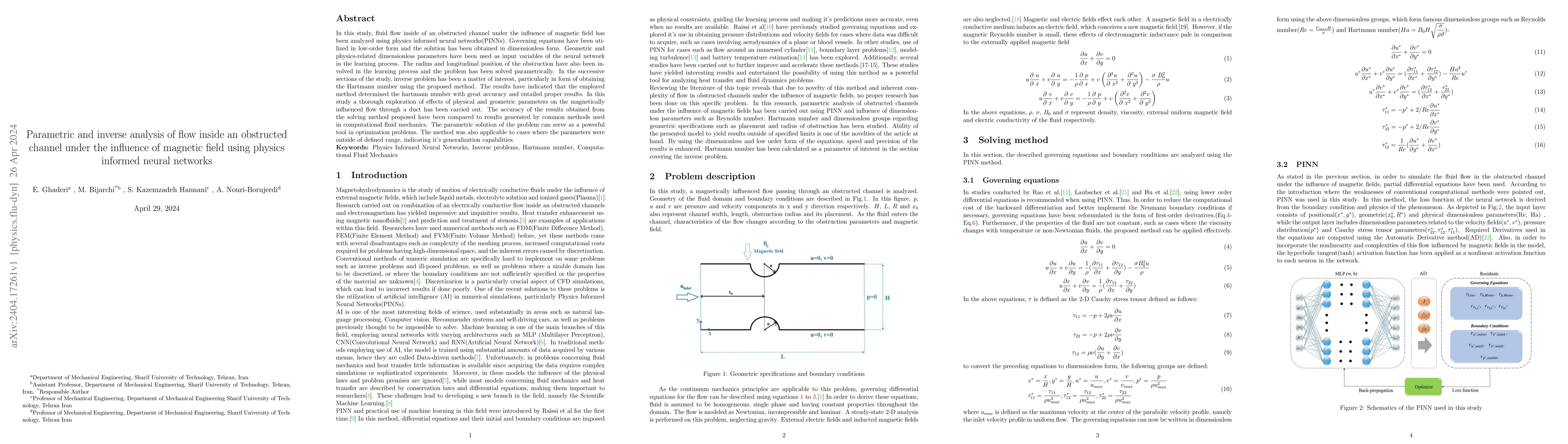 Thumbnail for Parametric and inverse analysis of flow inside an obstructed channel
  under the influence of magnetic field using physics informed neural networks