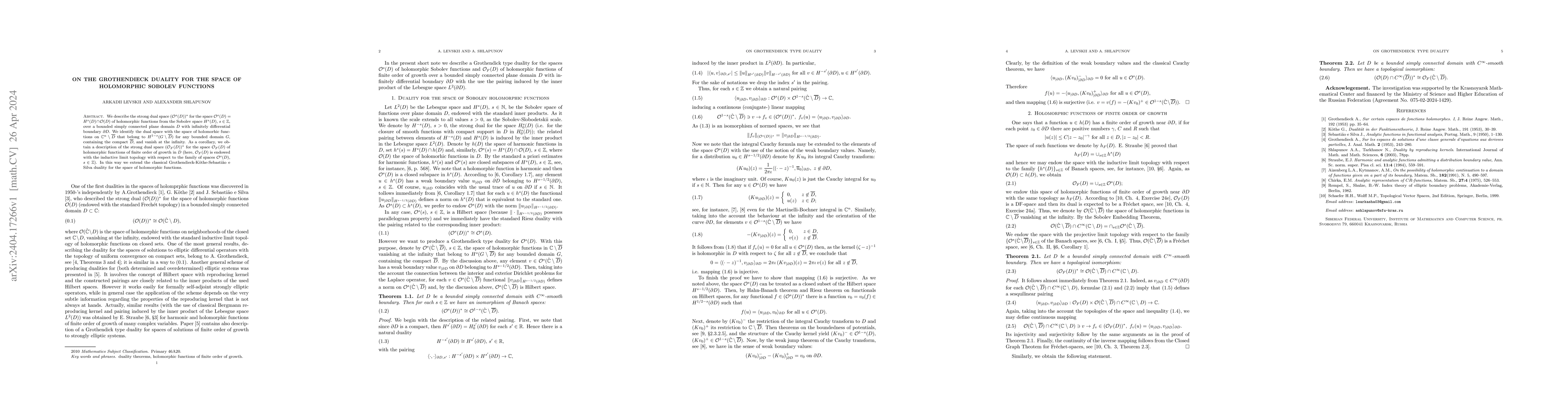 Thumbnail for On the Grothendieck duality for the space of holomorphic Sobolev
  functions