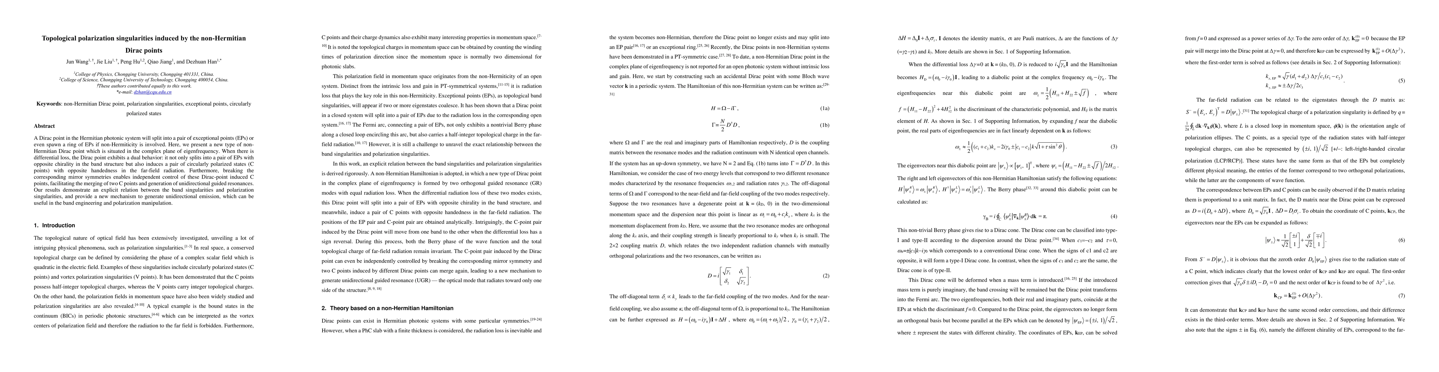 Thumbnail for Topological polarization singularities induced by the non-Hermitian
  Dirac points