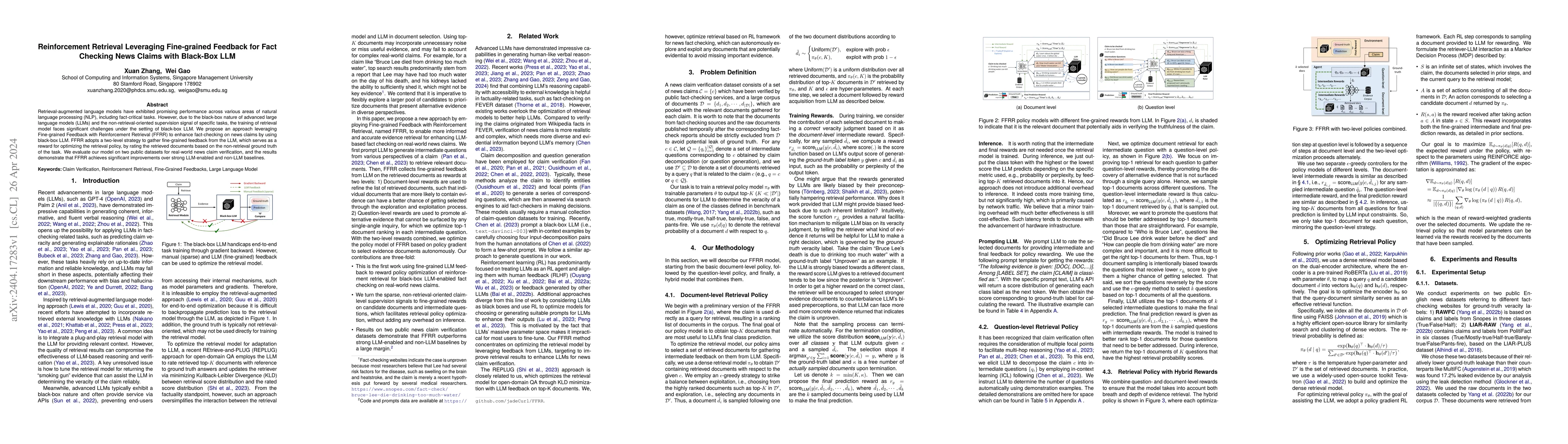 Thumbnail for Reinforcement Retrieval Leveraging Fine-grained Feedback for Fact
  Checking News Claims with Black-Box LLM