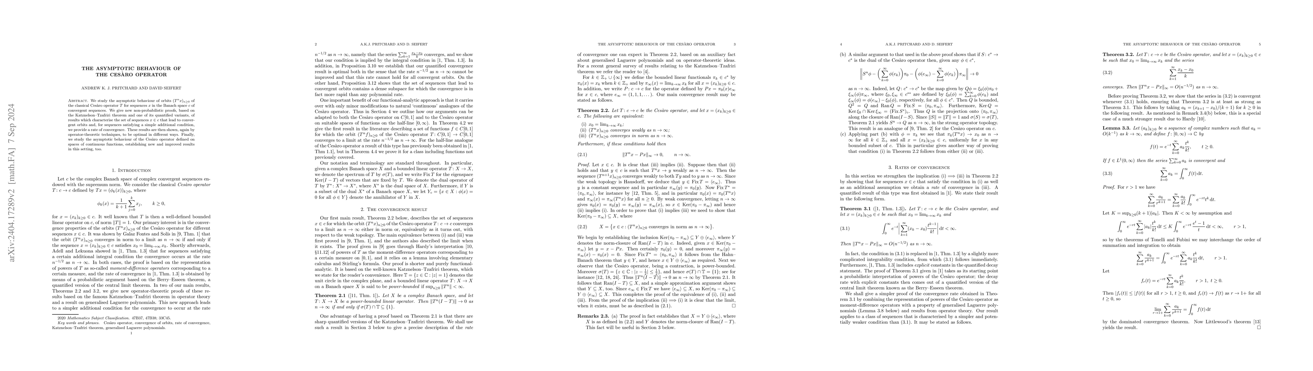 Thumbnail for The asymptotic behaviour of the Ces\`aro operator
