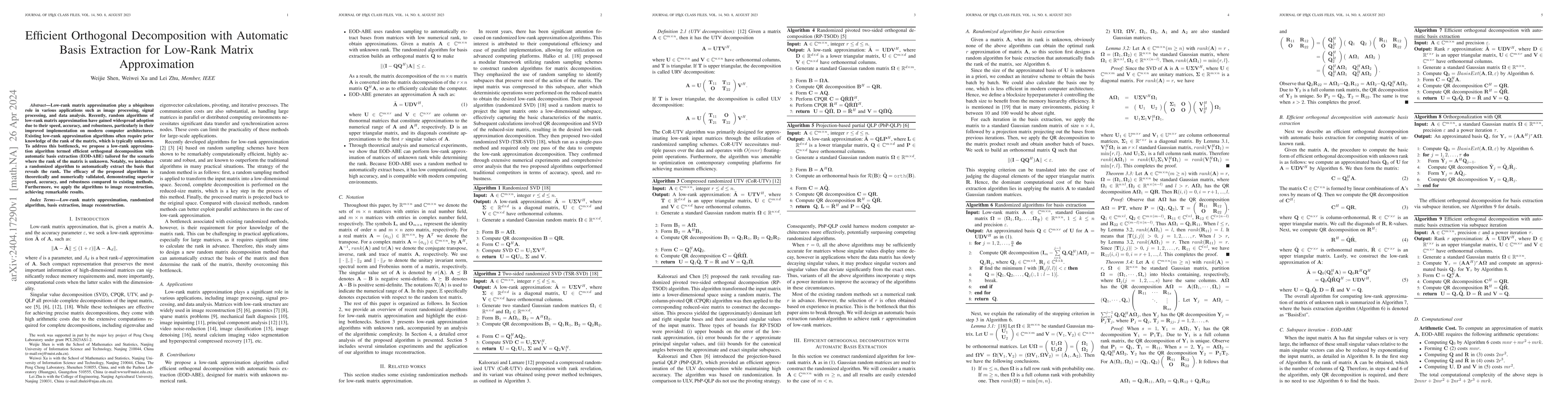 Thumbnail for Efficient Orthogonal Decomposition with Automatic Basis Extraction for
  Low-Rank Matrix Approximation