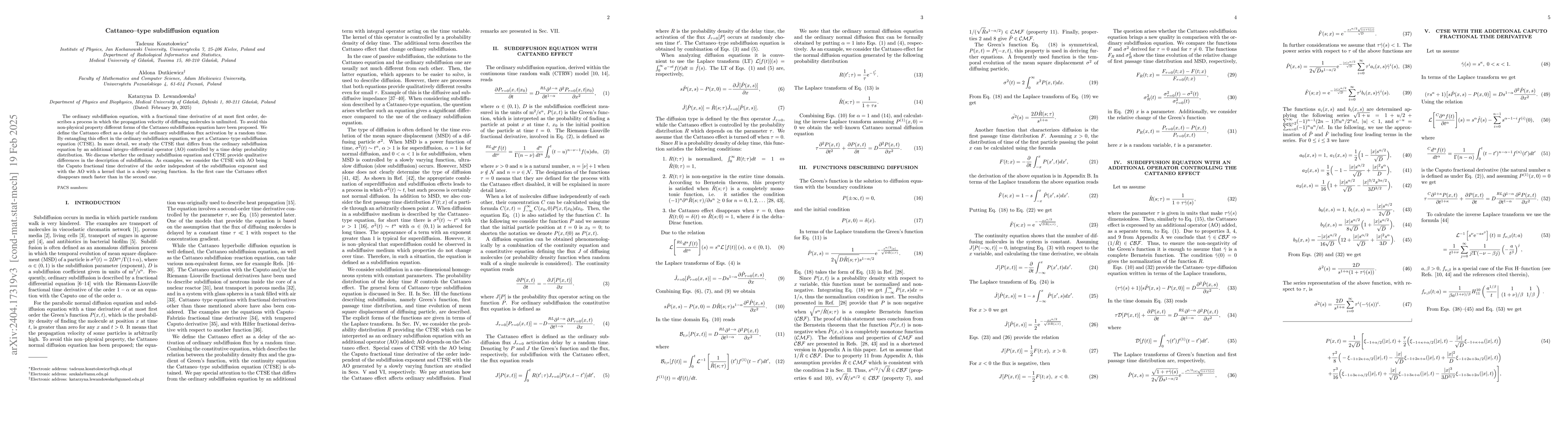 Thumbnail for Cattaneo--type subdiffusion equation