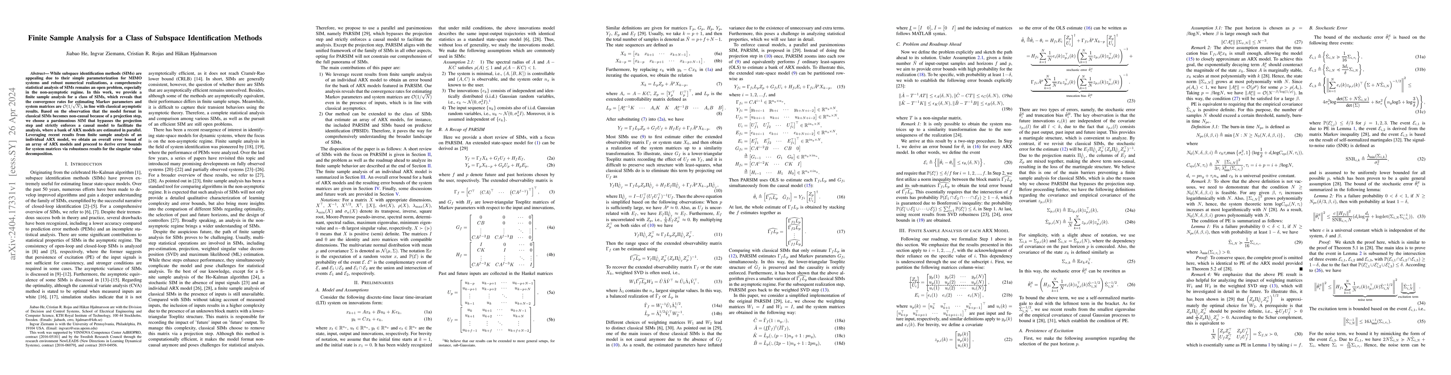 Thumbnail for Finite Sample Analysis for a Class of Subspace Identification Methods