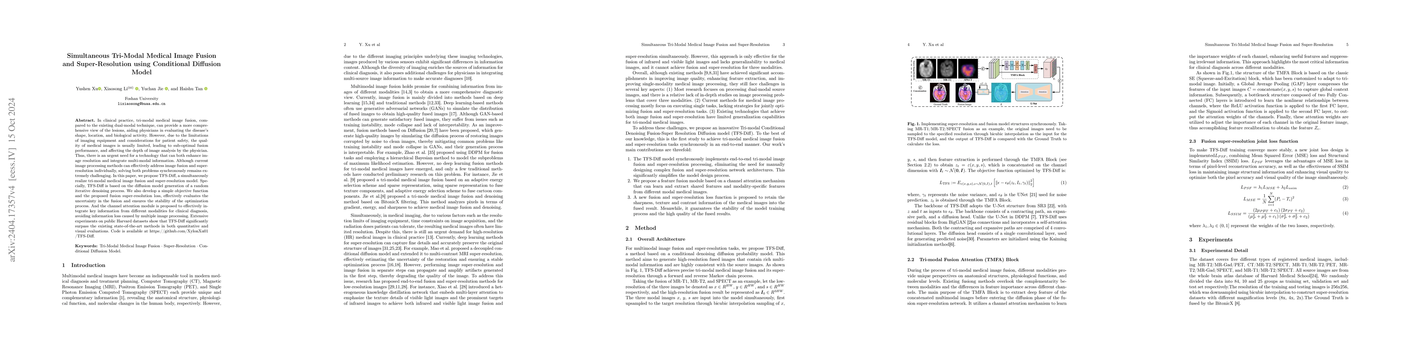 Thumbnail for Simultaneous Tri-Modal Medical Image Fusion and Super-Resolution using
  Conditional Diffusion Model