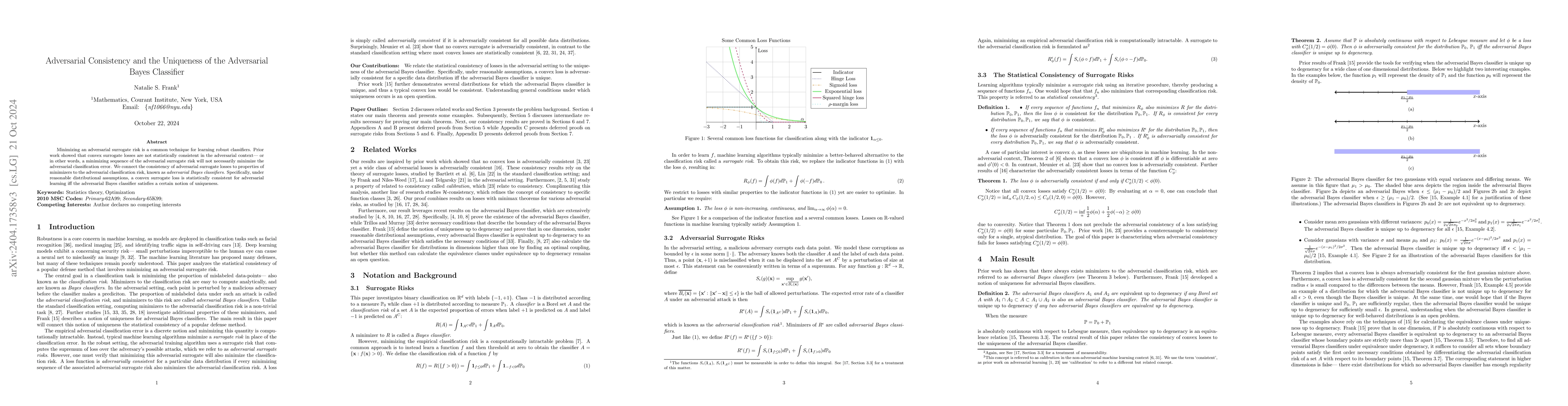 Thumbnail for Adversarial Consistency and the Uniqueness of the Adversarial Bayes
  Classifier