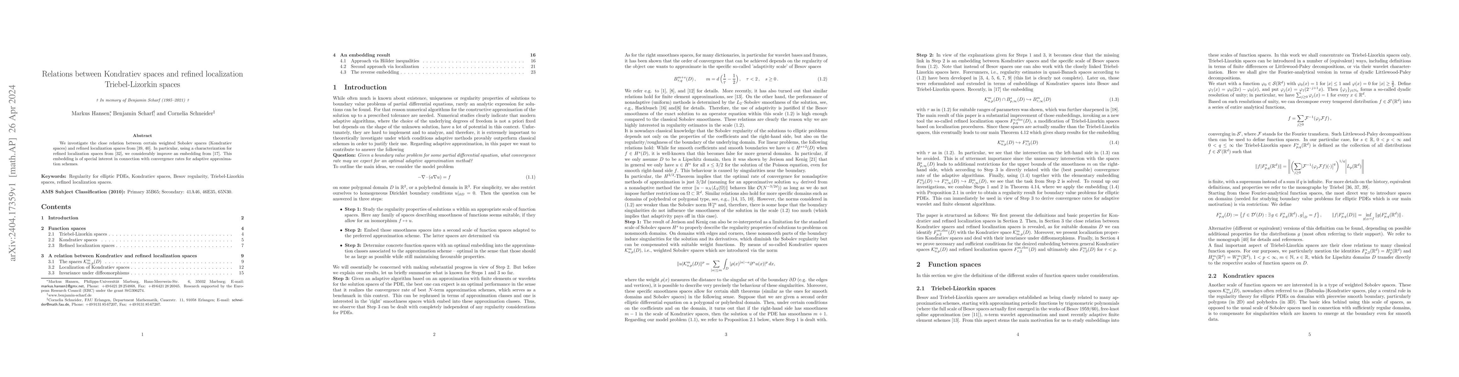Thumbnail for Relations between Kondratiev spaces and refined localization
  Triebel-Lizorkin spaces
