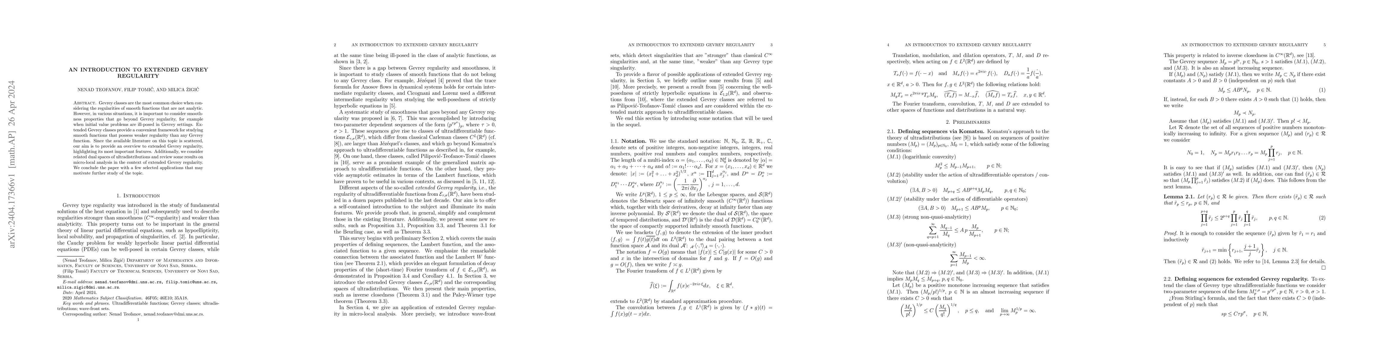 Thumbnail for An introduction to extended Gevrey regularity