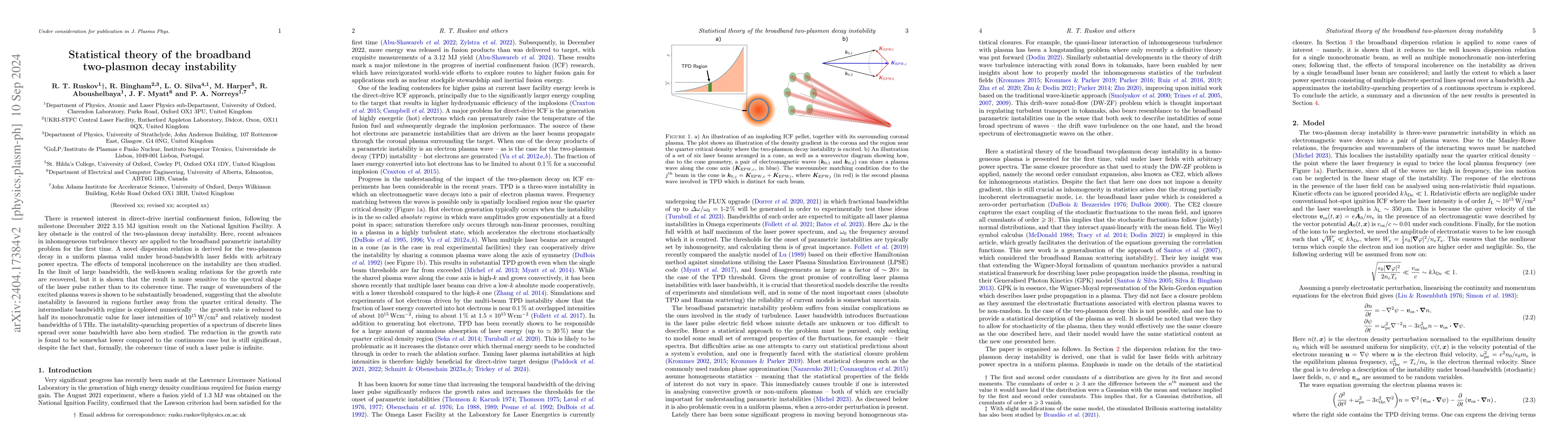 Thumbnail for Statistical theory of the broadband two plasmon decay instability