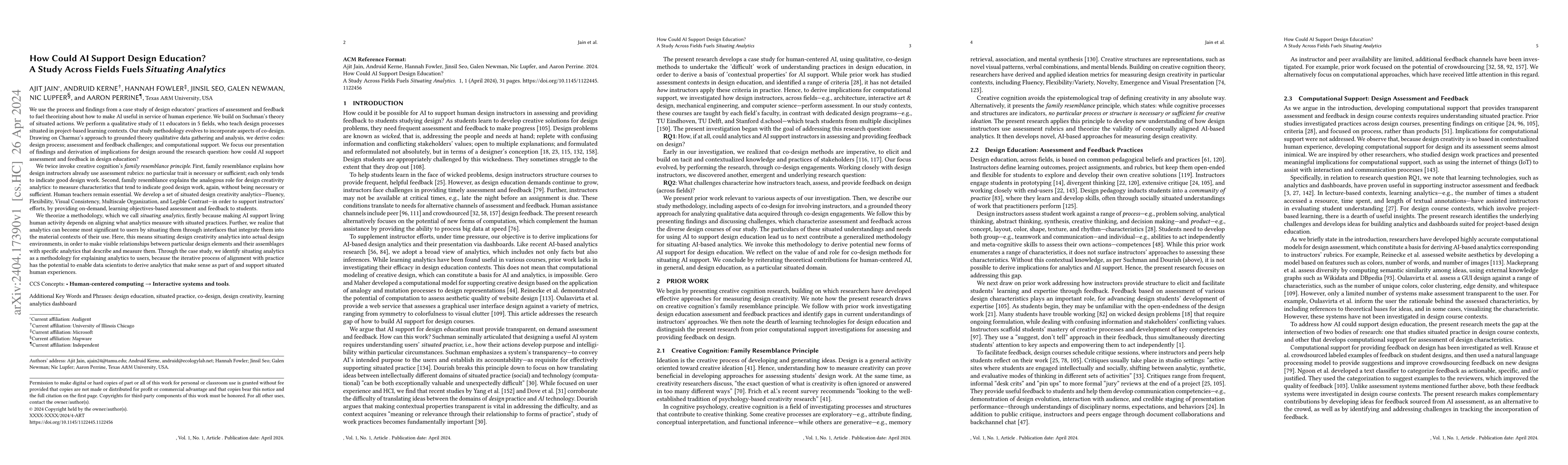 Thumbnail for How Could AI Support Design Education? A Study Across Fields Fuels
  Situating Analytics