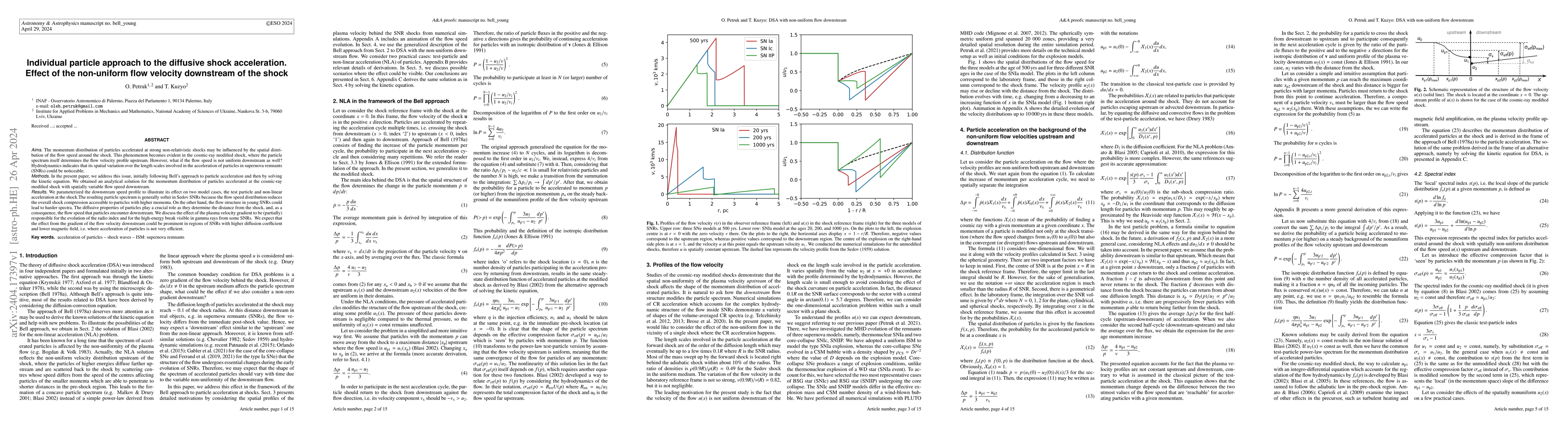 Thumbnail for Individual particle approach to the diffusive shock acceleration. Effect
  of the non-uniform flow velocity downstream of the shock