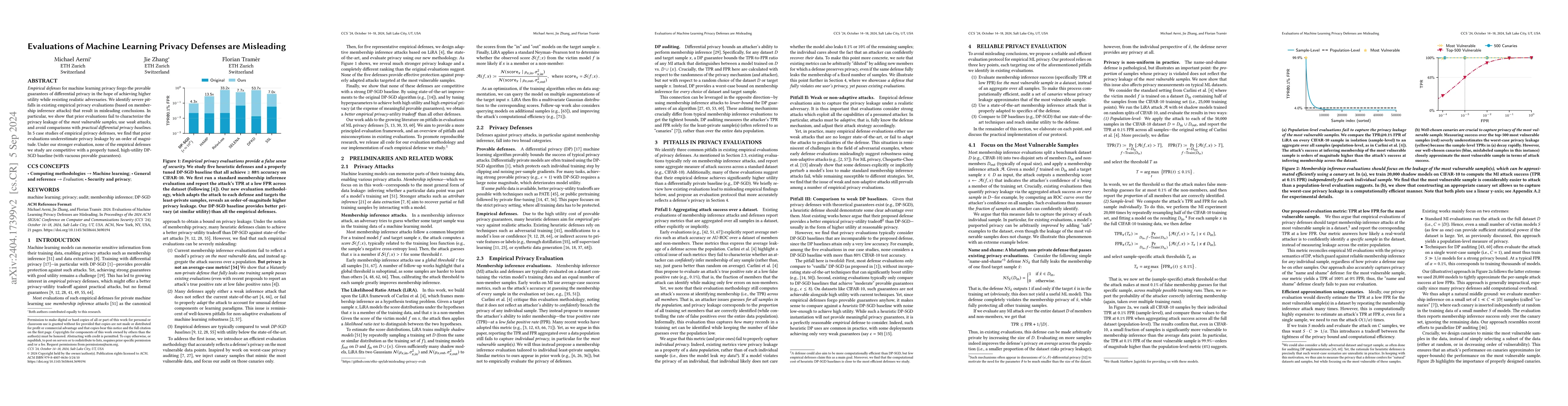 Thumbnail for Evaluations of Machine Learning Privacy Defenses are Misleading