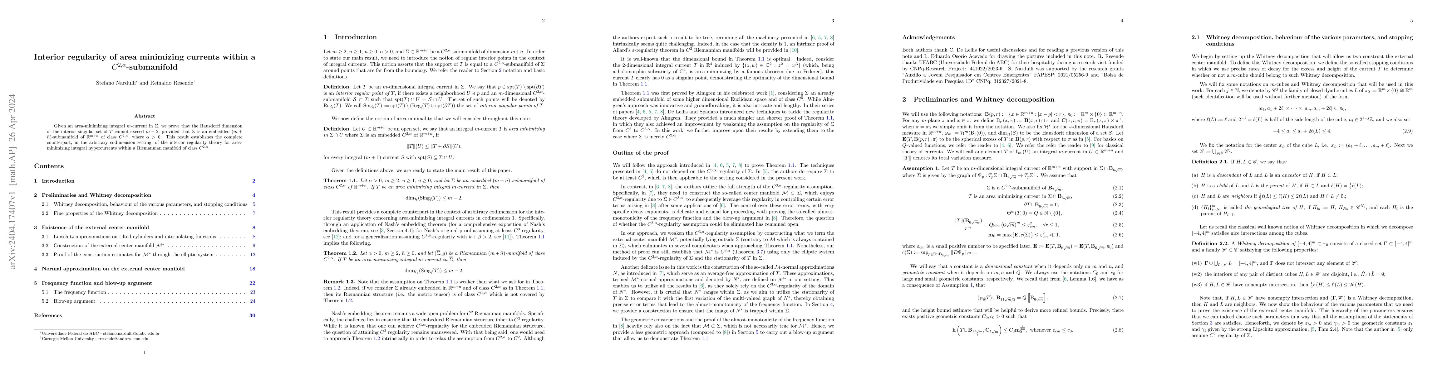 Thumbnail for Interior regularity of area minimizing currents within a
  $C^{2,\alpha}$-submanifold