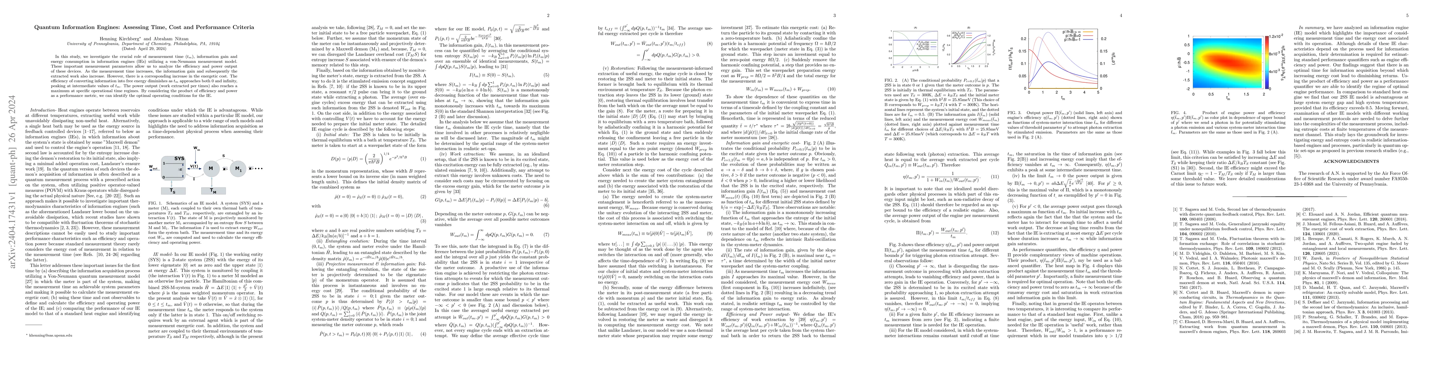 Thumbnail for Quantum Information Engines: Assessing Time, Cost and Performance
  Criteria