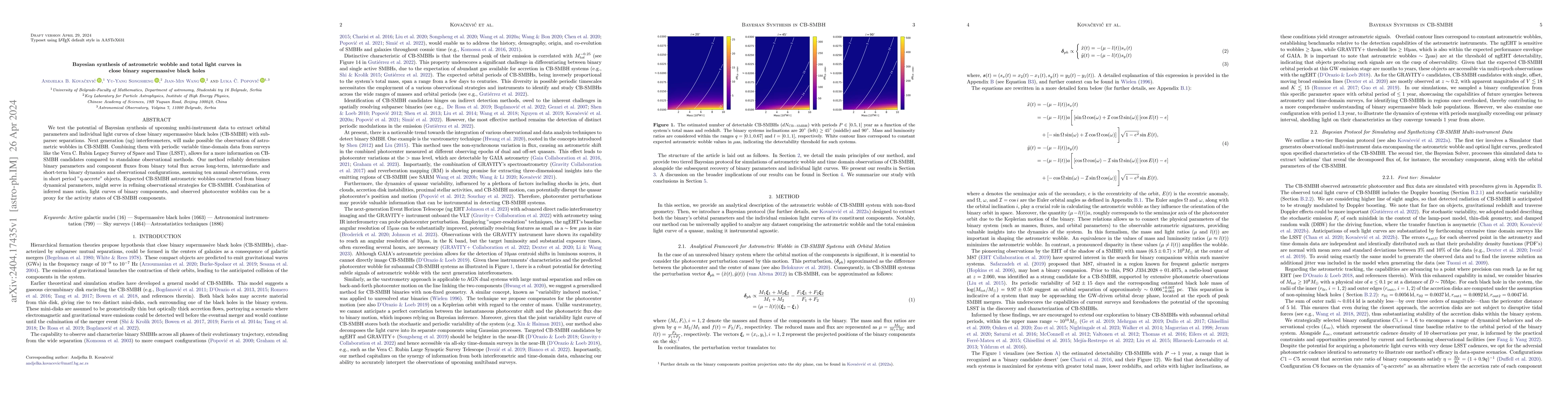 Thumbnail for Bayesian synthesis of astrometric wobble and total light curves in close
  binary supermassive black holes