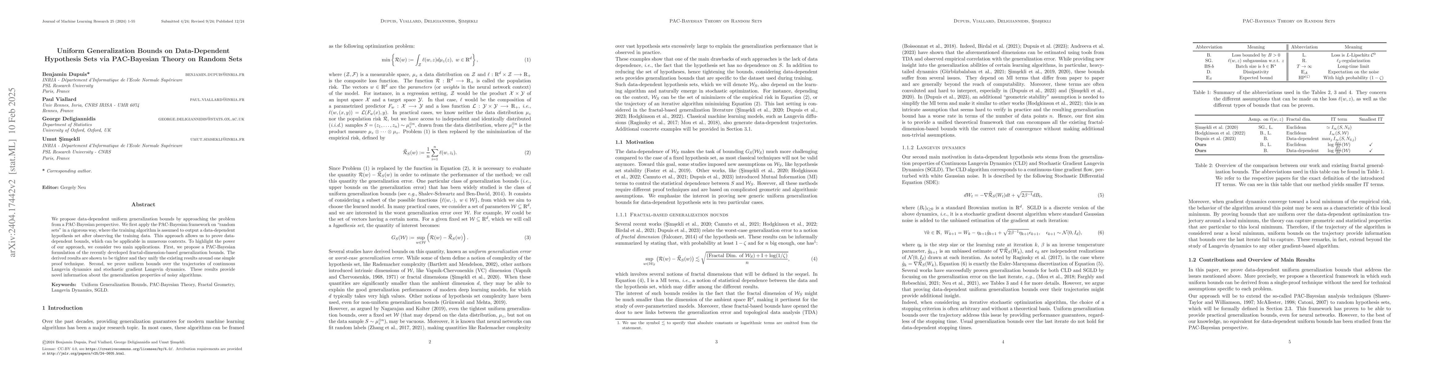 Thumbnail for Uniform Generalization Bounds on Data-Dependent Hypothesis Sets via
  PAC-Bayesian Theory on Random Sets