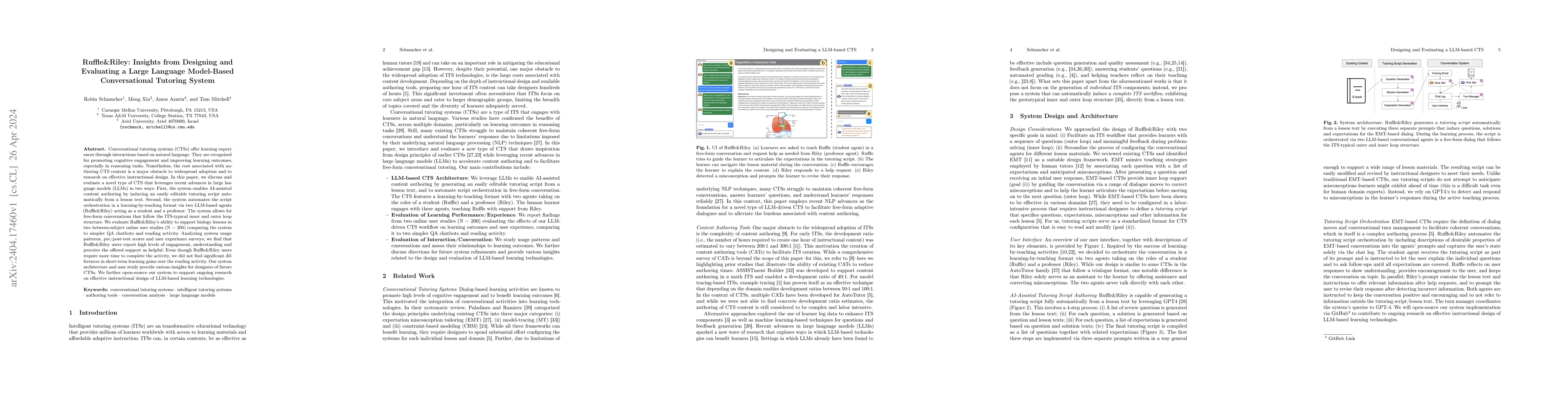 Thumbnail for Ruffle&Riley: Insights from Designing and Evaluating a Large Language
  Model-Based Conversational Tutoring System