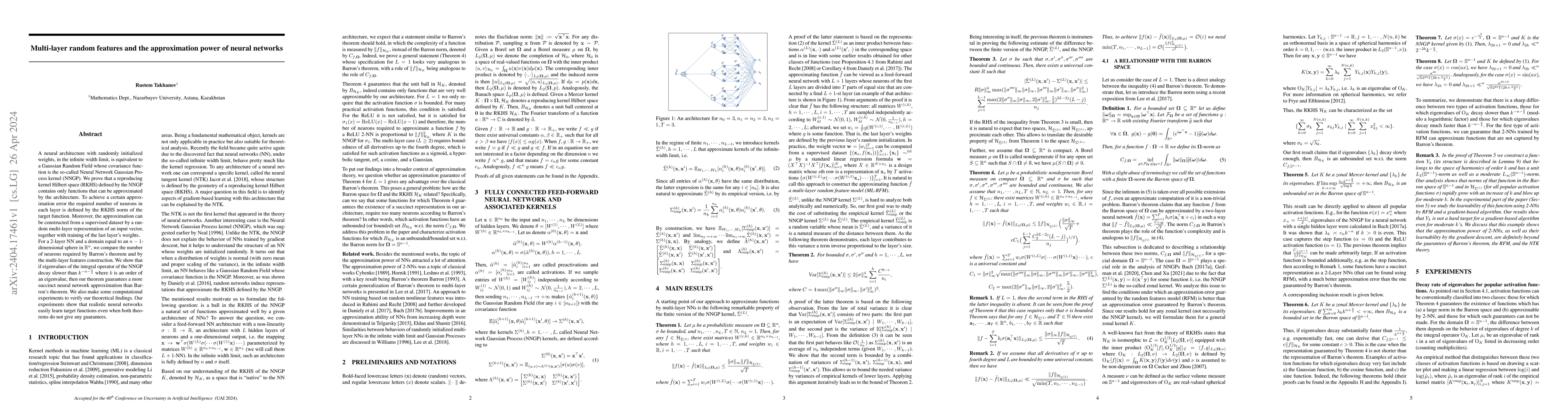 Thumbnail for Multi-layer random features and the approximation power of neural
  networks