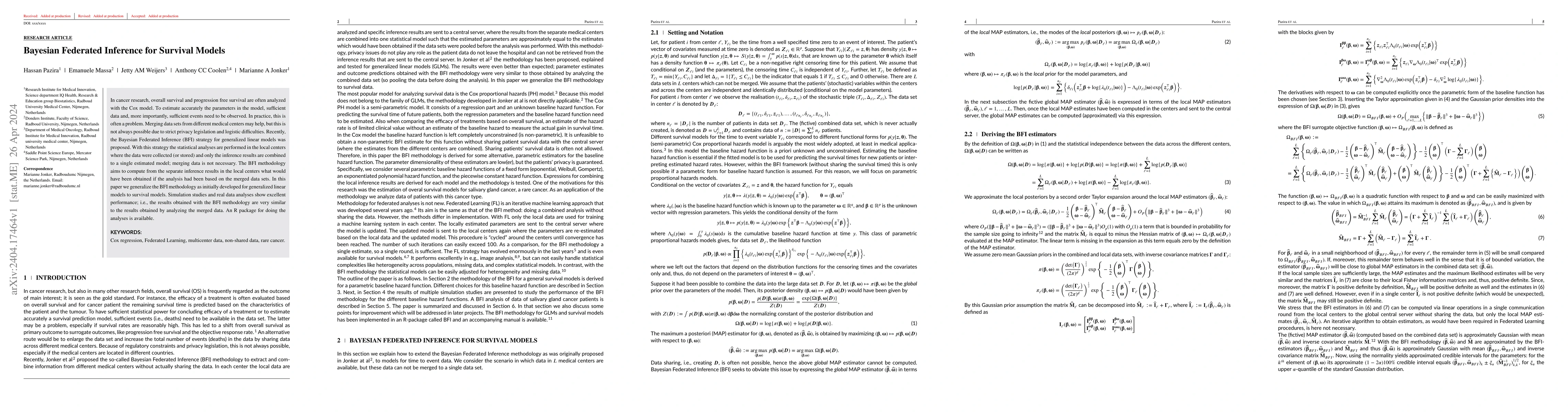Thumbnail for Bayesian Federated Inference for Survival Models