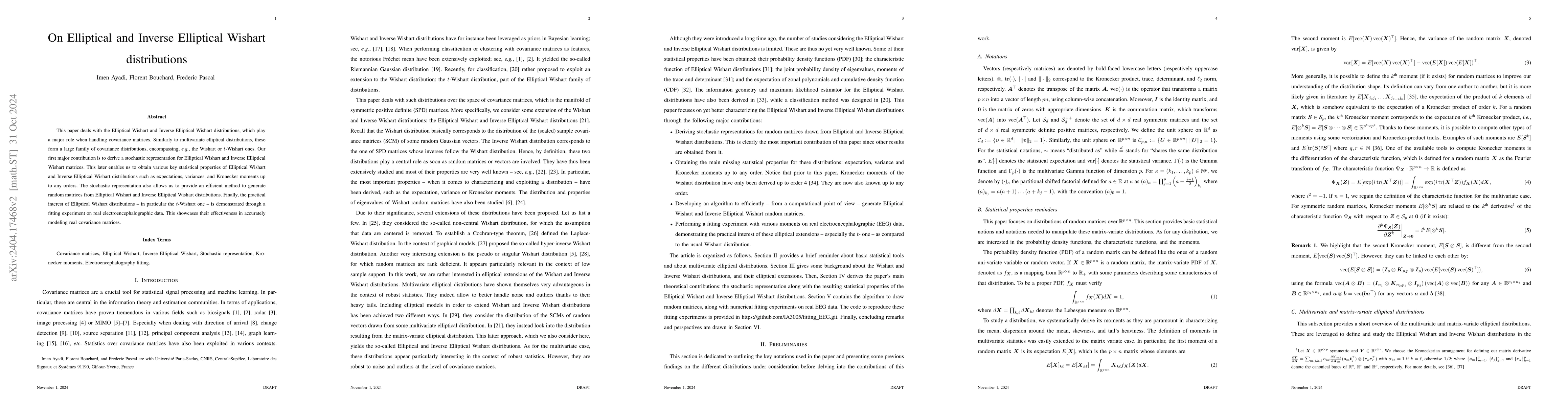 Thumbnail for On Elliptical and Inverse Elliptical Wishart distributions: Review, new
  results, and applications