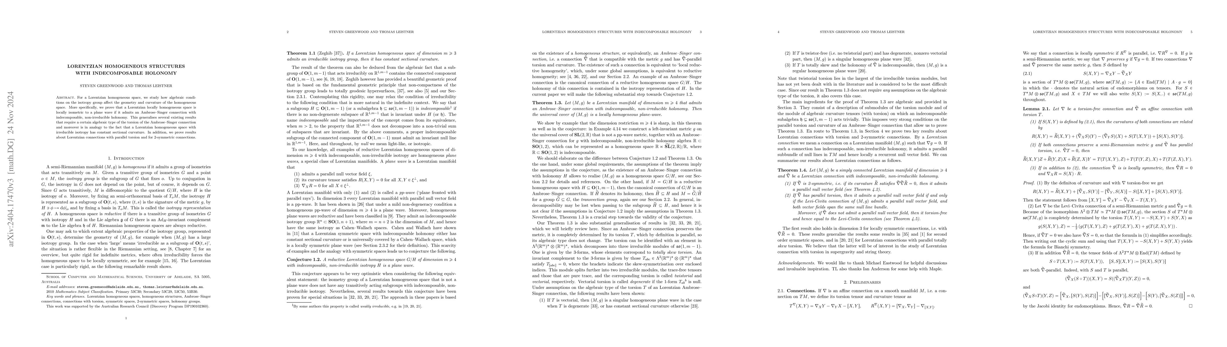 Thumbnail for Lorentzian homogeneous structures with indecomposable holonomy