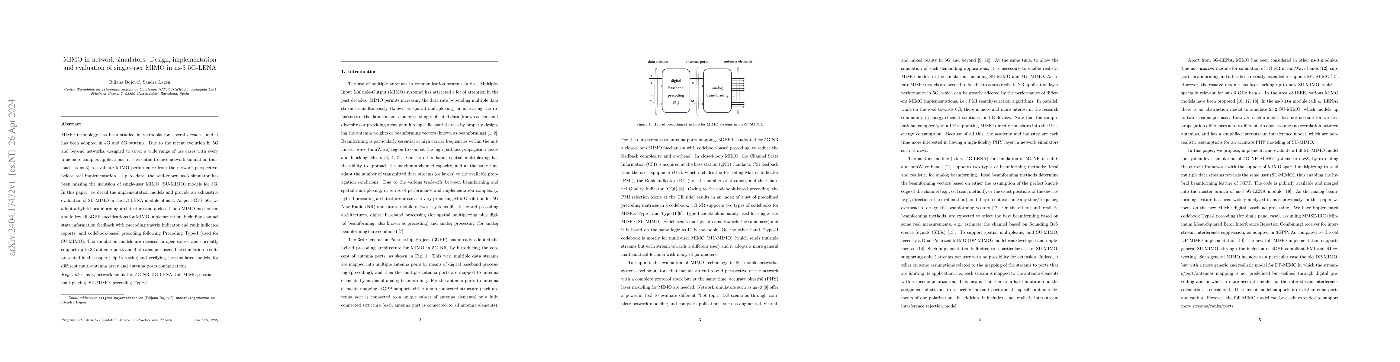 Thumbnail for MIMO in network simulators: Design, implementation and evaluation of
  single-user MIMO in ns-3 5G-LENA