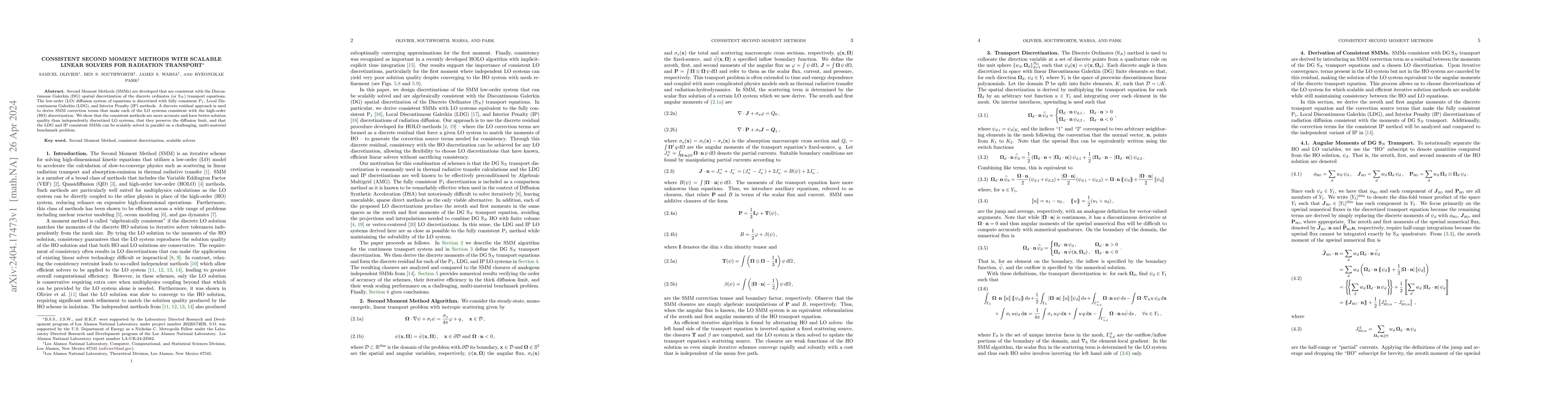 Thumbnail for Consistent Second Moment Methods with Scalable Linear Solvers for
  Radiation Transport