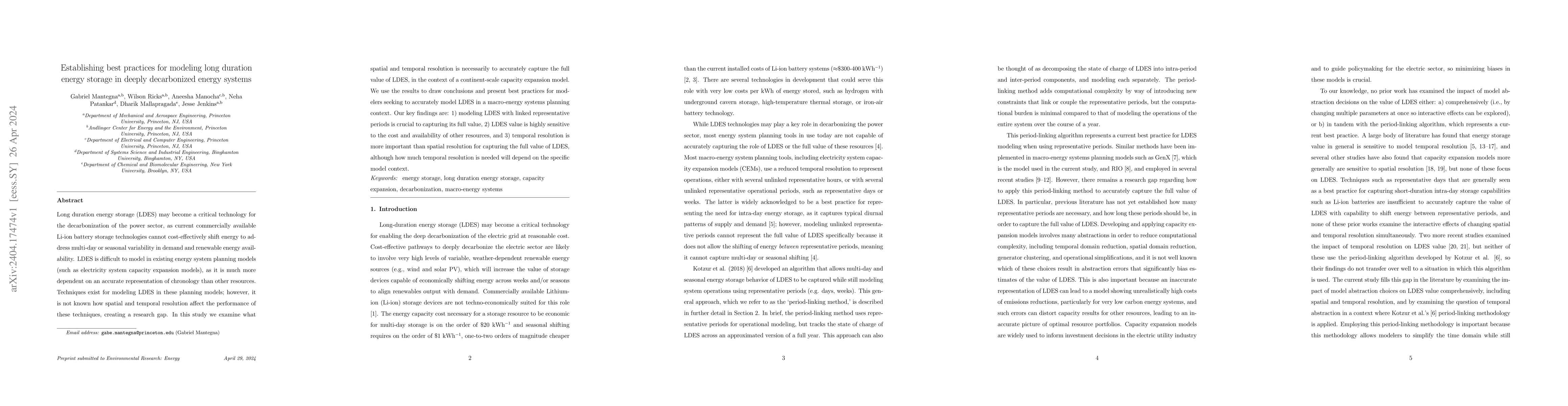 Thumbnail for Establishing best practices for modeling long duration energy storage in
  deeply decarbonized energy systems