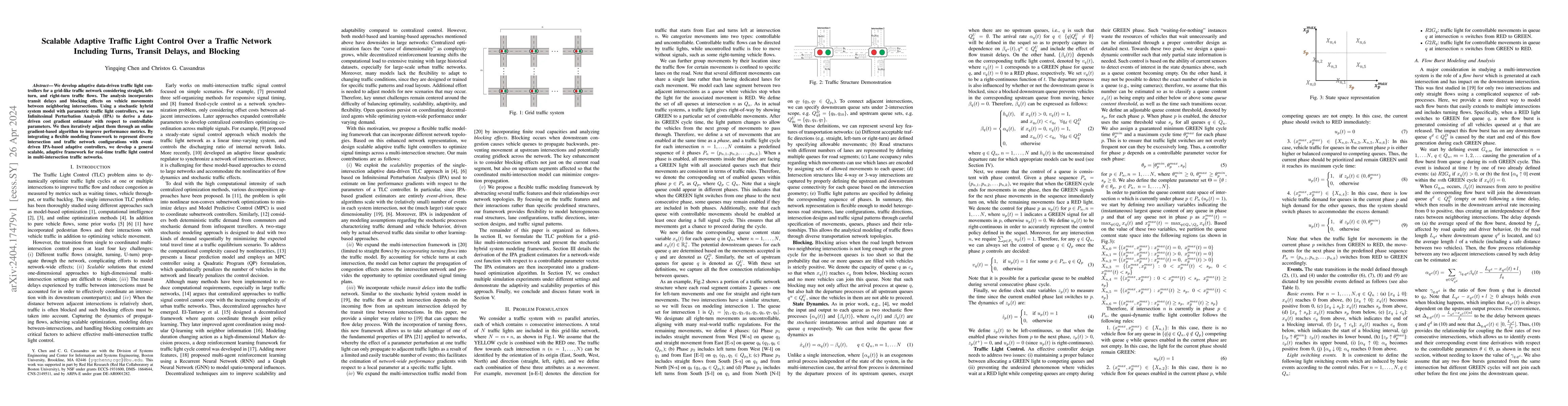 Thumbnail for Scalable Adaptive Traffic Light Control Over a Traffic Network Including
  Turns, Transit Delays, and Blocking