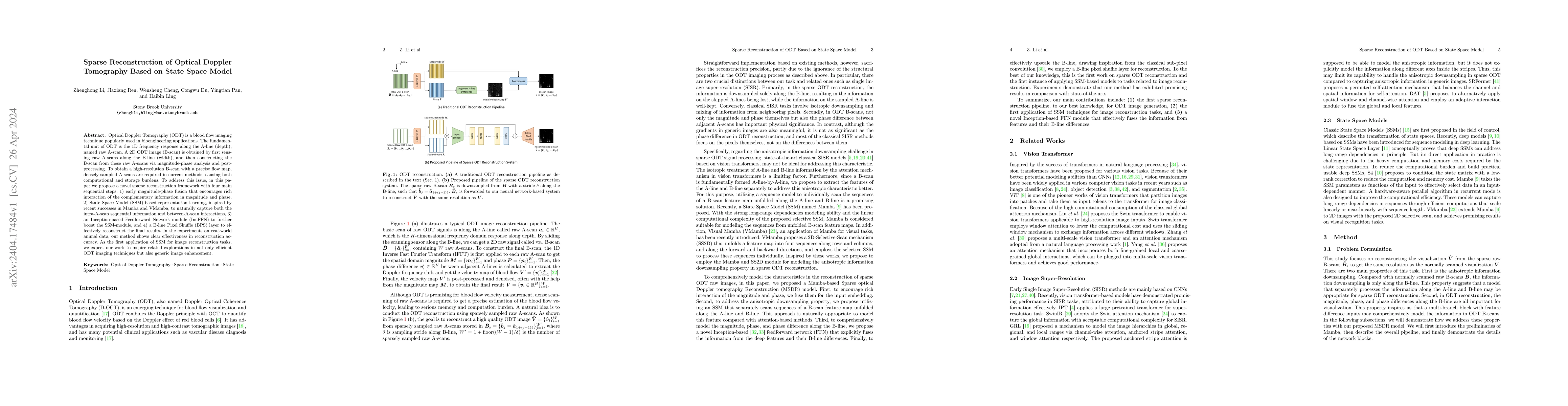 Thumbnail for Sparse Reconstruction of Optical Doppler Tomography Based on State Space
  Model