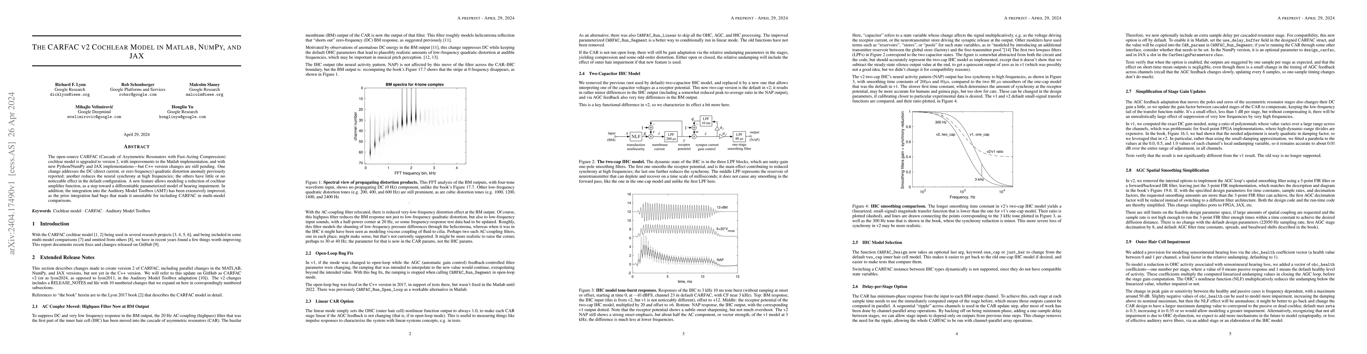 Thumbnail for The CARFAC v2 Cochlear Model in Matlab, NumPy, and JAX