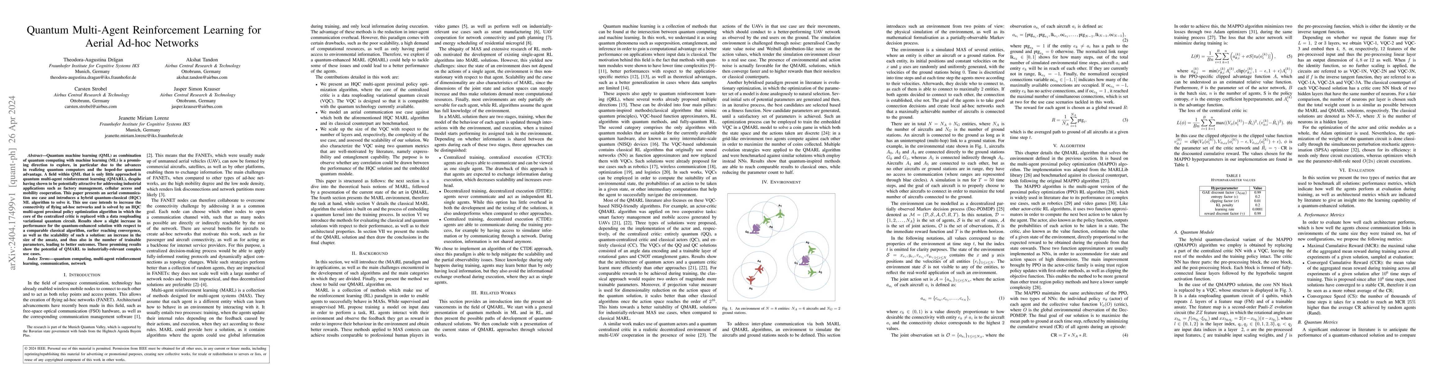 Thumbnail for Quantum Multi-Agent Reinforcement Learning for Aerial Ad-hoc Networks