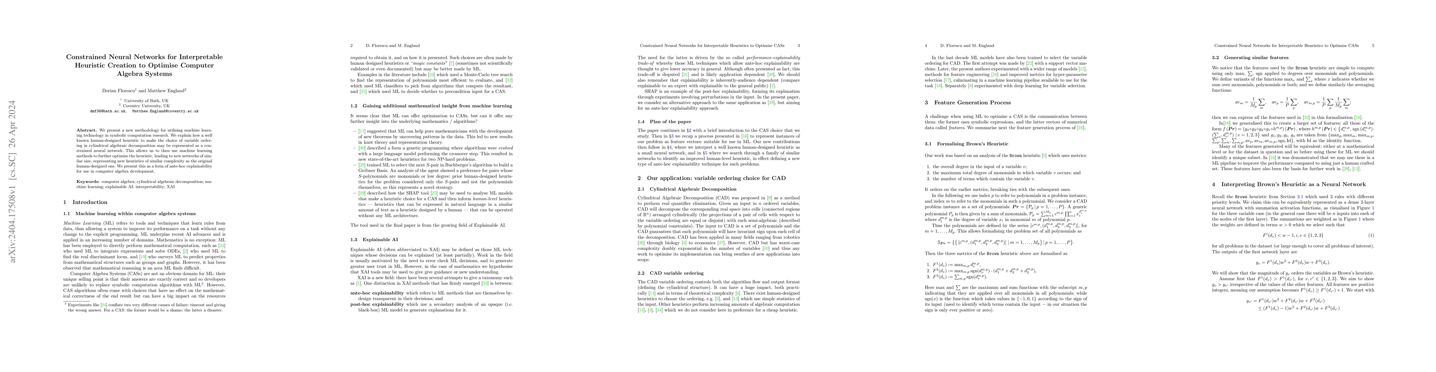 Thumbnail for Constrained Neural Networks for Interpretable Heuristic Creation to
  Optimise Computer Algebra Systems