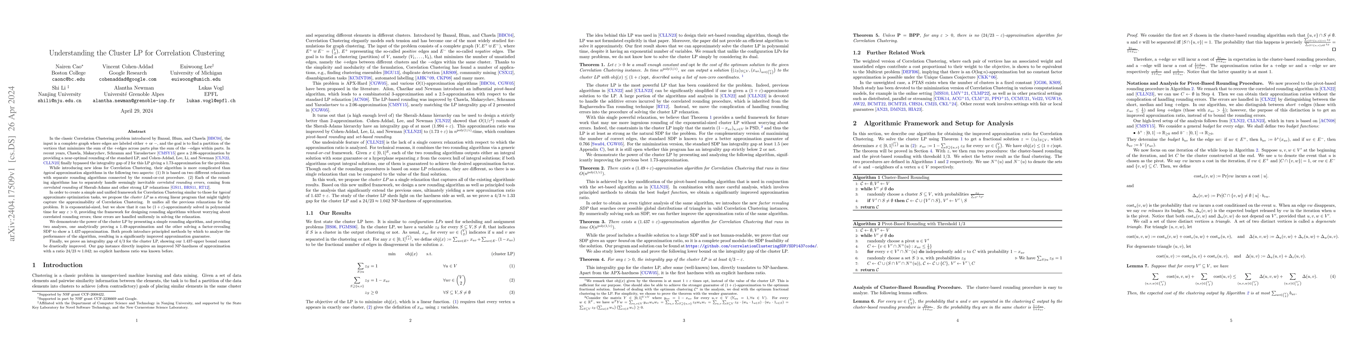 Thumbnail for Understanding the Cluster LP for Correlation Clustering