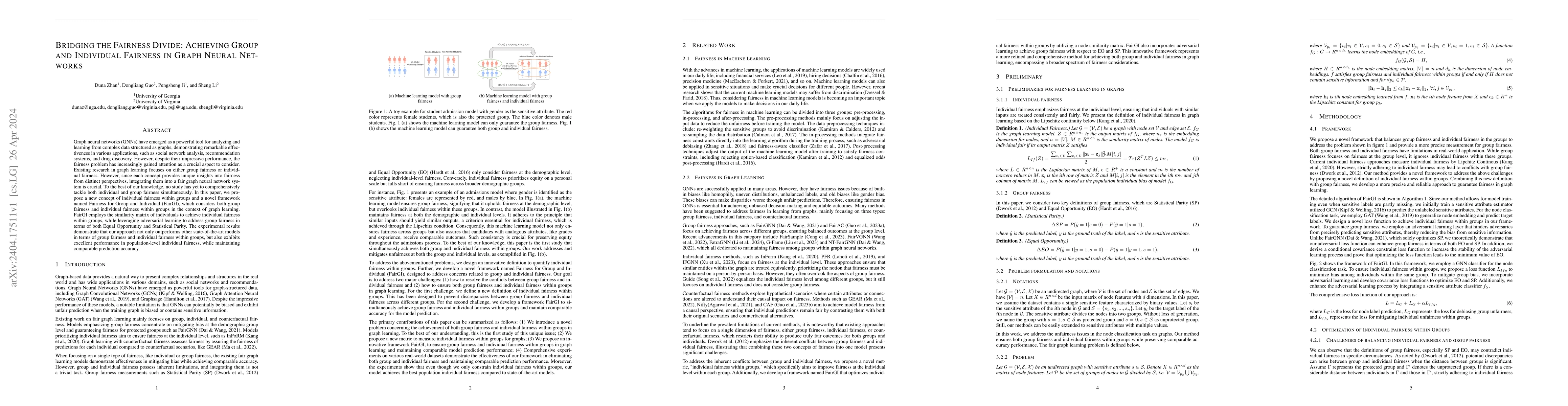 Thumbnail for Bridging the Fairness Divide: Achieving Group and Individual Fairness in
  Graph Neural Networks