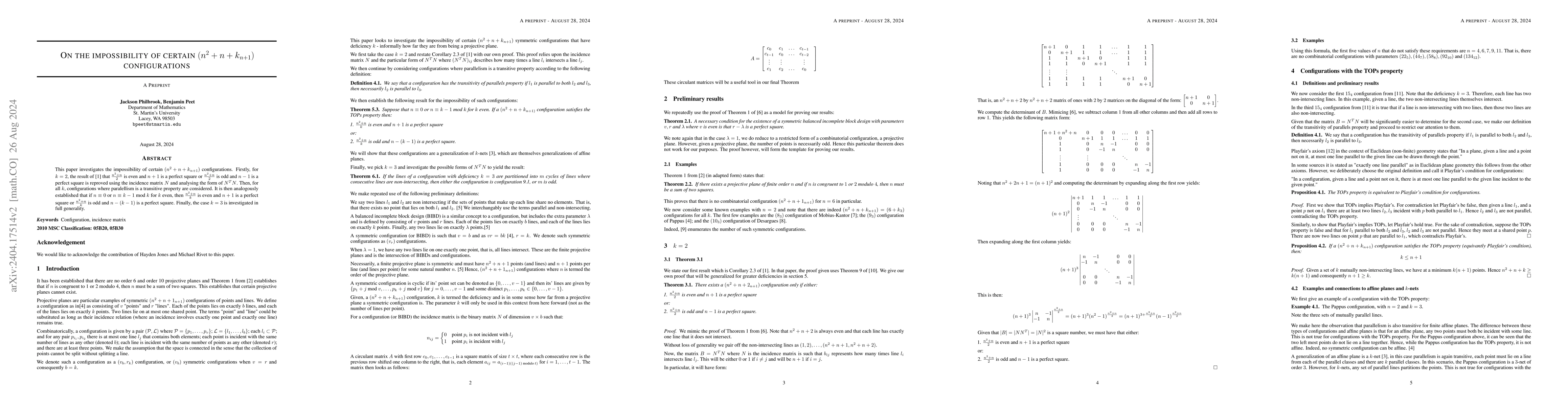 Thumbnail for On the impossibility of certain $({n^2+n+k}_{n+1})$ configurations