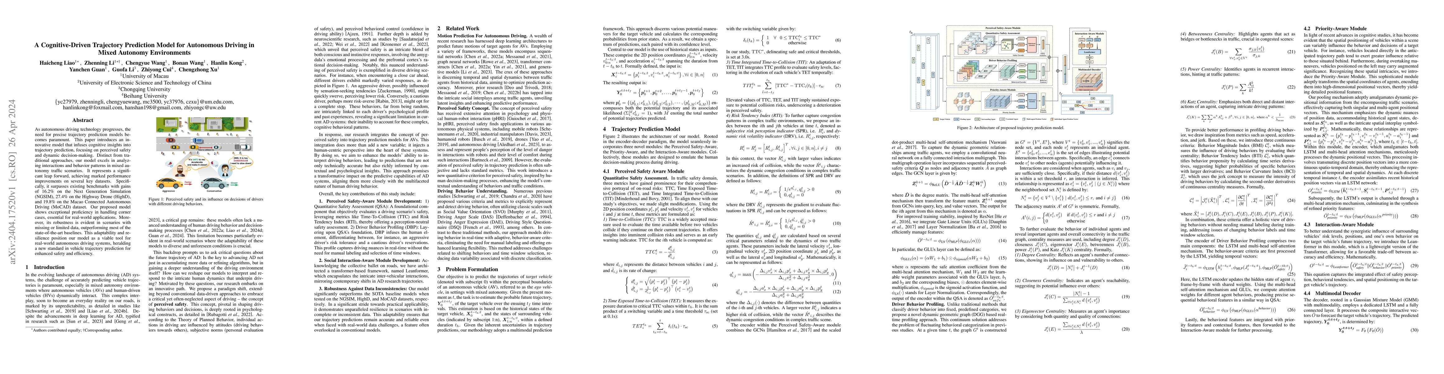 Thumbnail for A Cognitive-Driven Trajectory Prediction Model for Autonomous Driving in
  Mixed Autonomy Environment