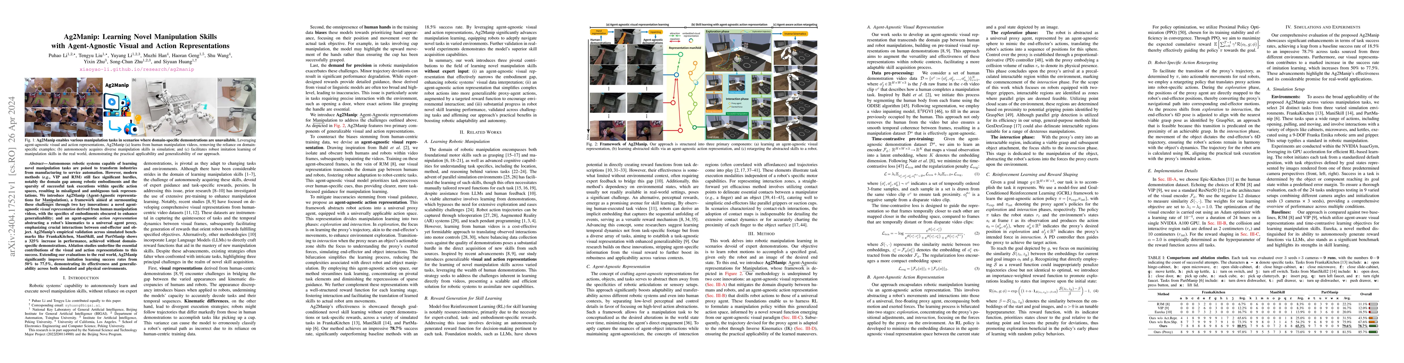 Thumbnail for Ag2Manip: Learning Novel Manipulation Skills with Agent-Agnostic Visual
  and Action Representations