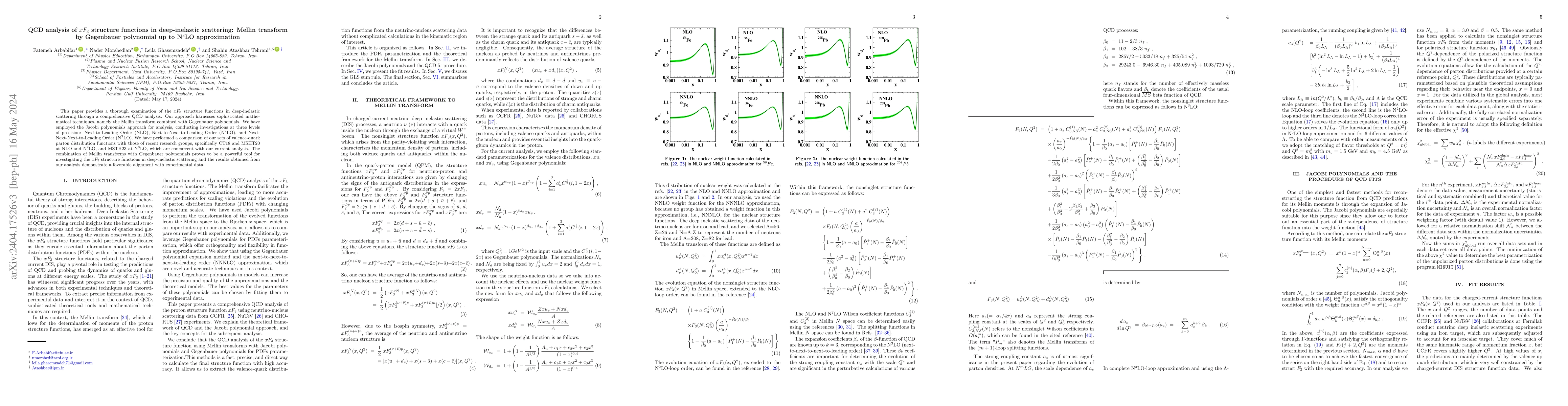 Thumbnail for QCD analysis of $xF_3$ structure functions in deep-inelastic scattering:
  Mellin transform by Gegenbauer polynomial up to N$^3$LO approximation