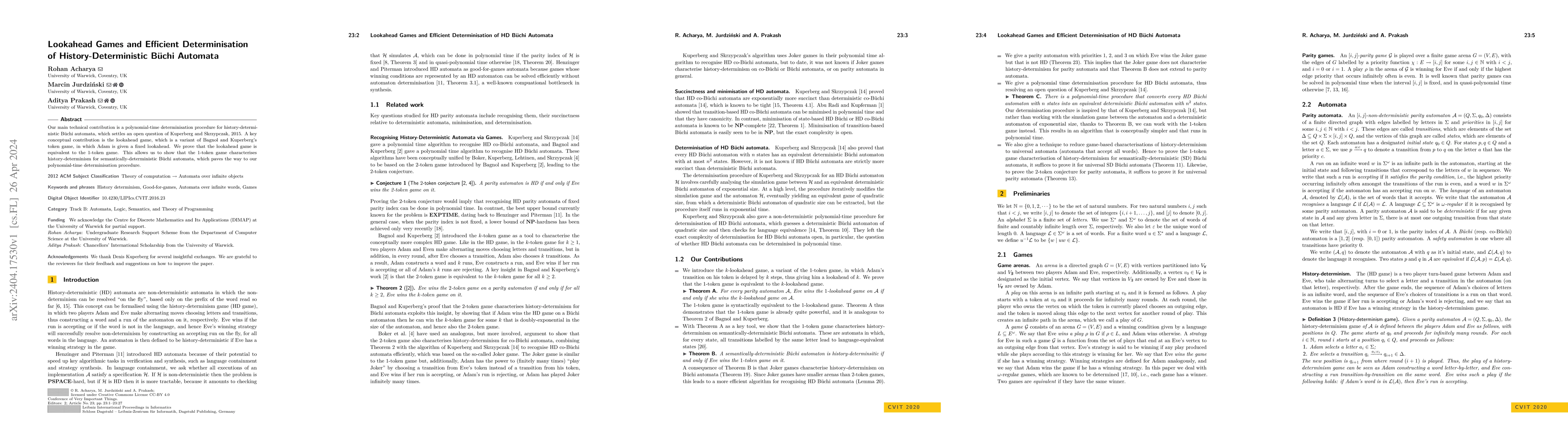 Thumbnail for Lookahead Games and Efficient Determinisation of History-Deterministic
  B\"uchi Automata