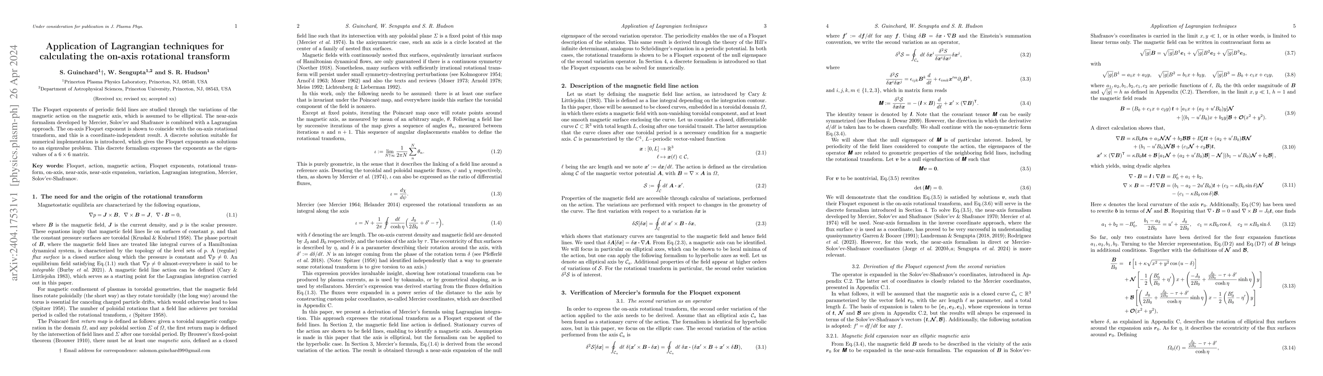 Thumbnail for Application of Lagrangian techniques for calculating the on-axis
  rotational transform