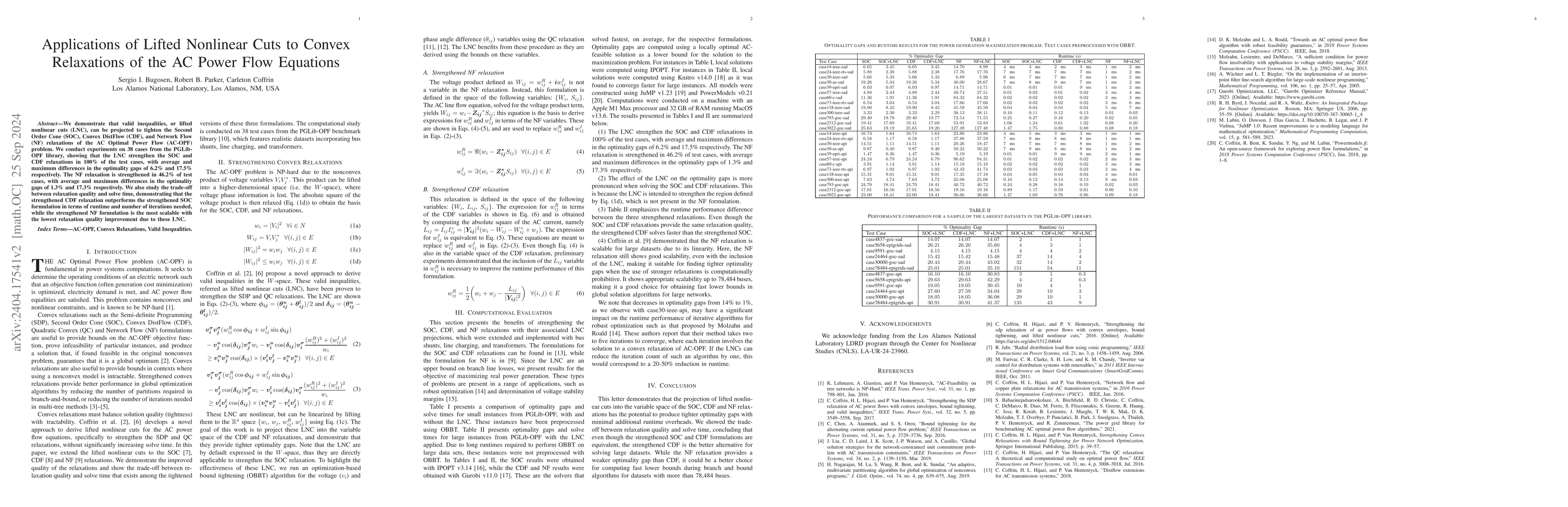 Thumbnail for Applications of Lifted Nonlinear Cuts to Convex Relaxations of the AC
  Power Flow Equations