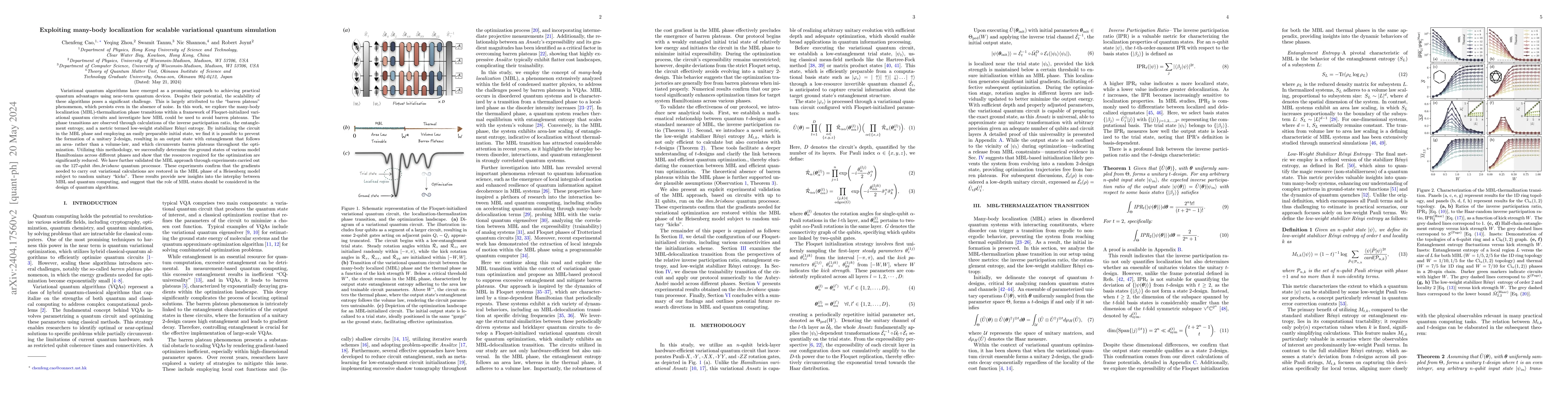 Thumbnail for Exploiting many-body localization for scalable variational quantum
  simulation