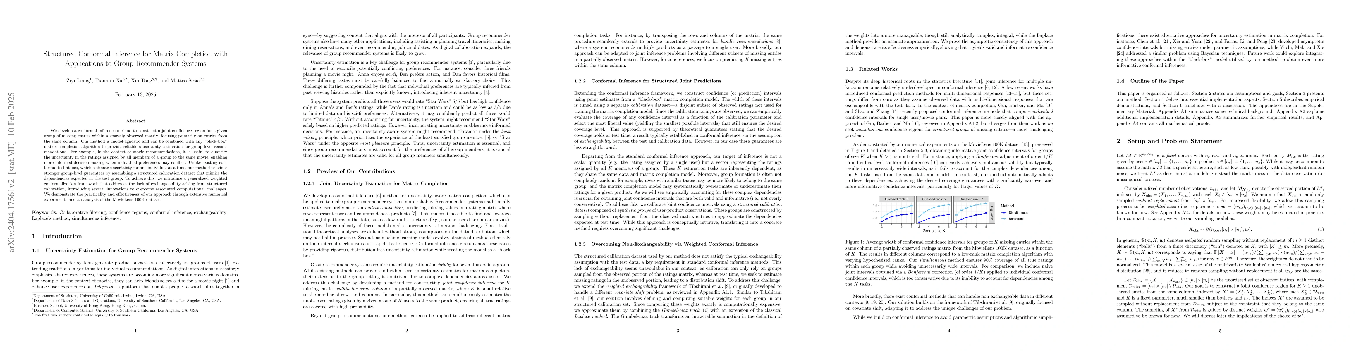 Thumbnail for Structured Conformal Inference for Matrix Completion with Applications
  to Group Recommender Systems