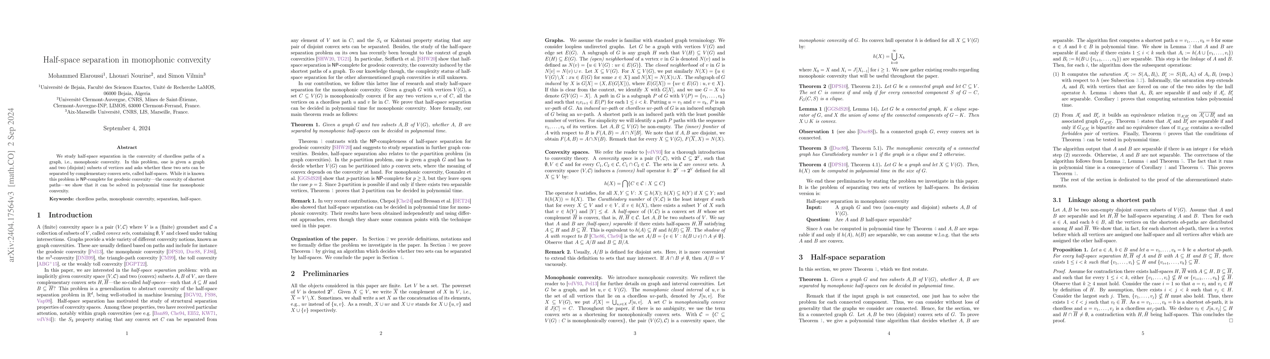 Thumbnail for Half-space separation in monophonic convexity
