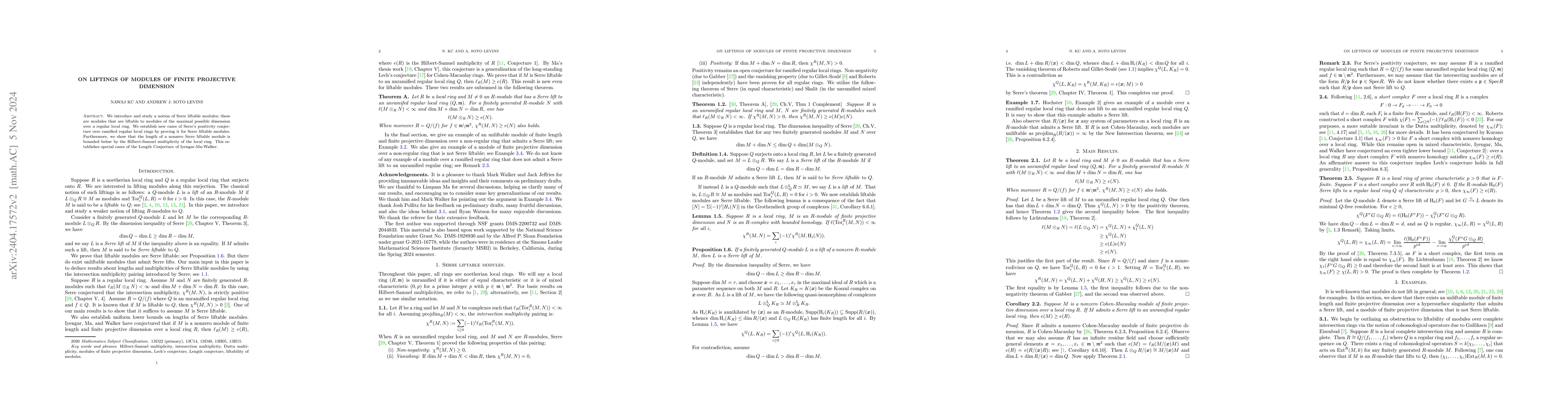 Thumbnail for On liftings of modules of finite projective dimension