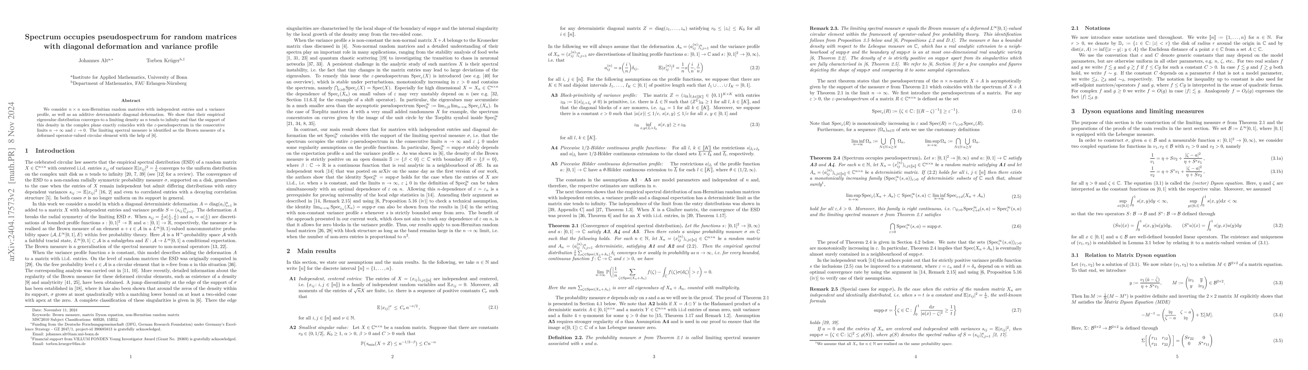 Thumbnail for Spectrum occupies pseudospectrum for random matrices with diagonal
  deformation and variance profile
