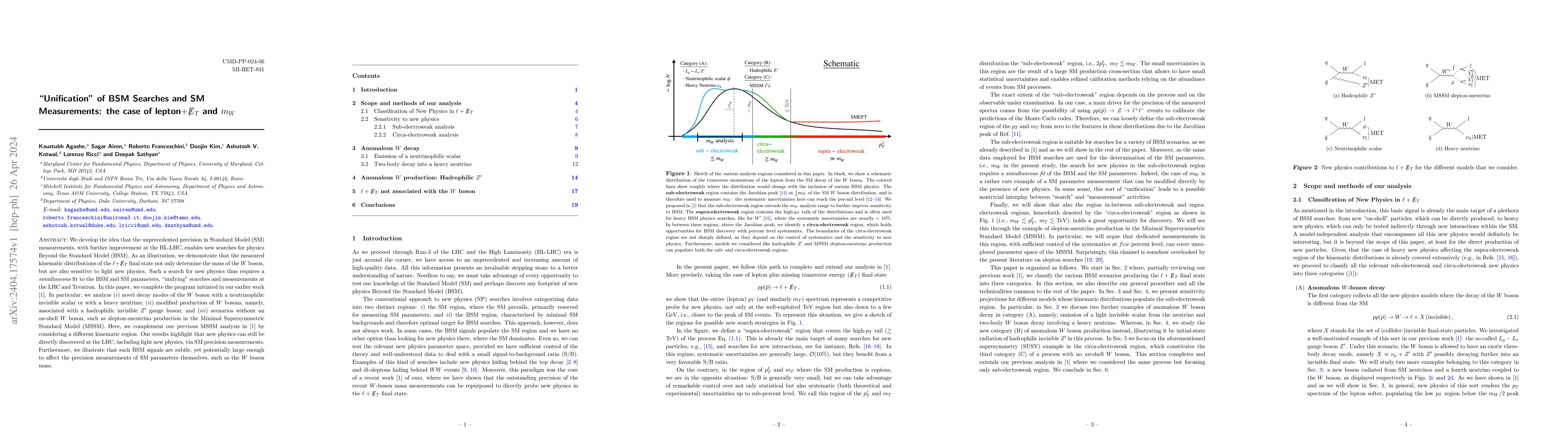 Thumbnail for "Unification" of BSM Searches and SM Measurements: the case of
  lepton$+MET$ and $m_W$