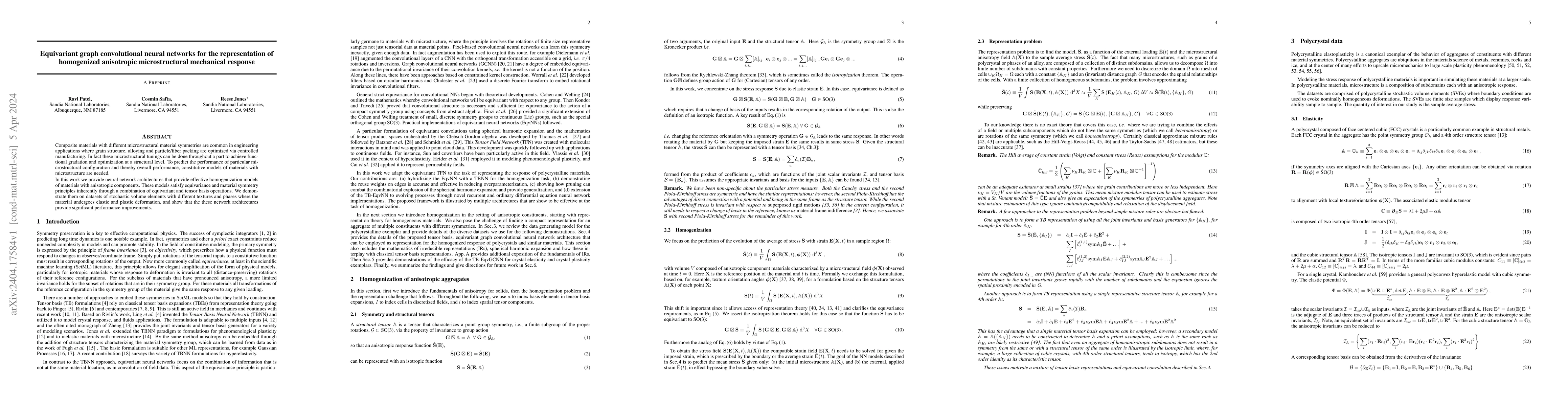 Thumbnail for Equivariant graph convolutional neural networks for the representation
  of homogenized anisotropic microstructural mechanical response